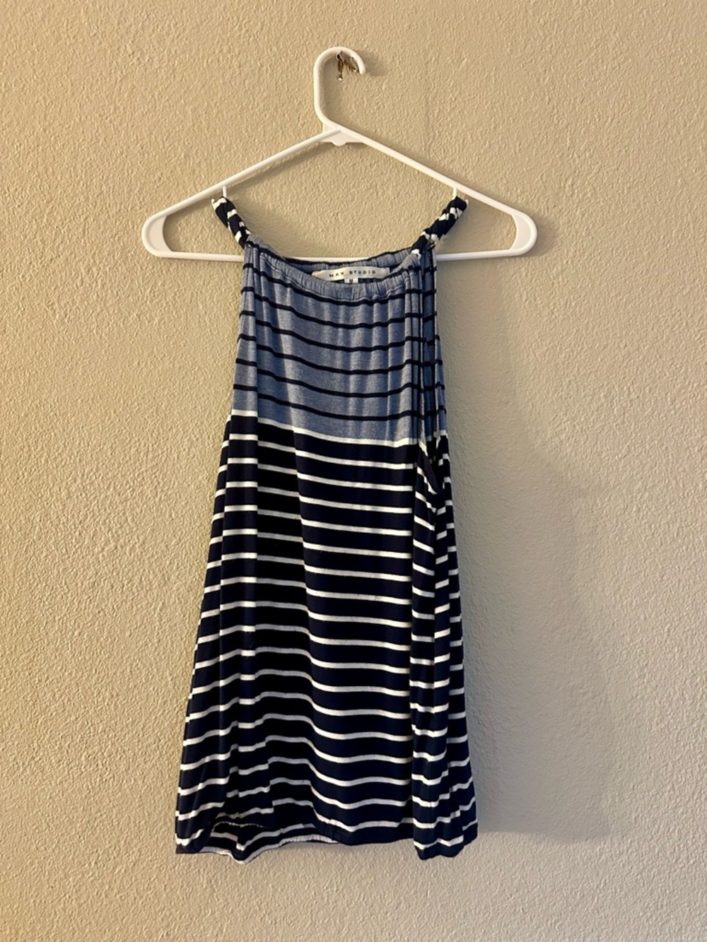 Max Studio Navy & Light Blue Striped Halter Top